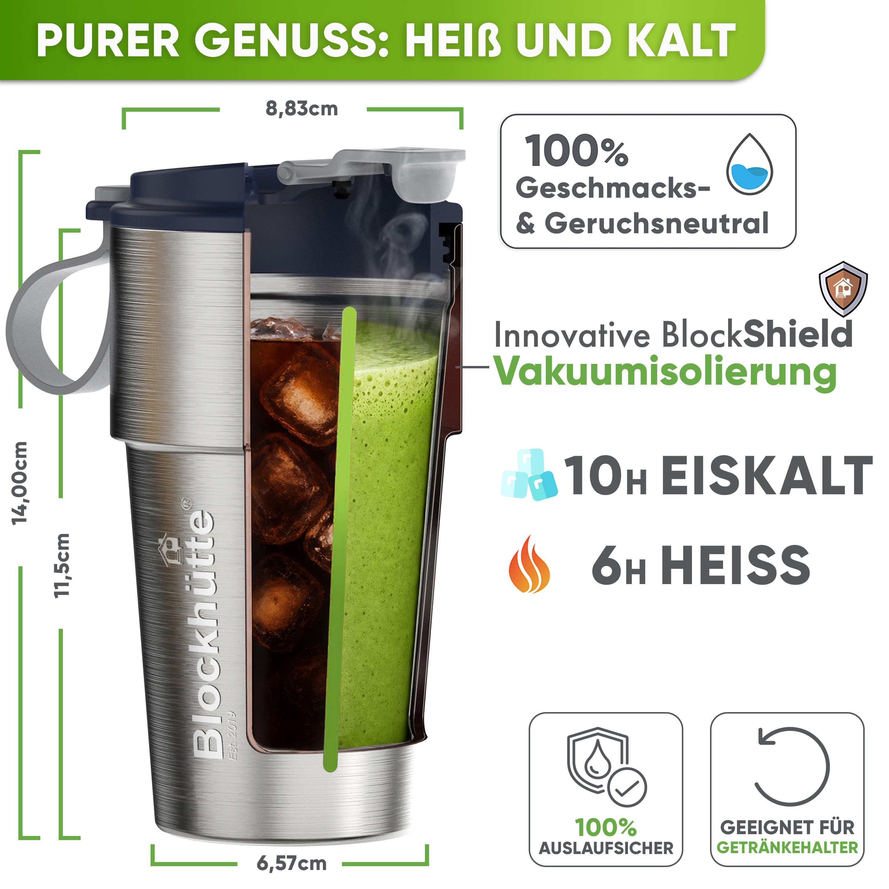 Blockhütte Thermobecher Kaffee to go - Kaffeebecher to go - Coffee to go Becher, Edelstahl, Auslaufsicher, 8 Stunden heiß, 10 Stunden kalt – Bild 4 von 5