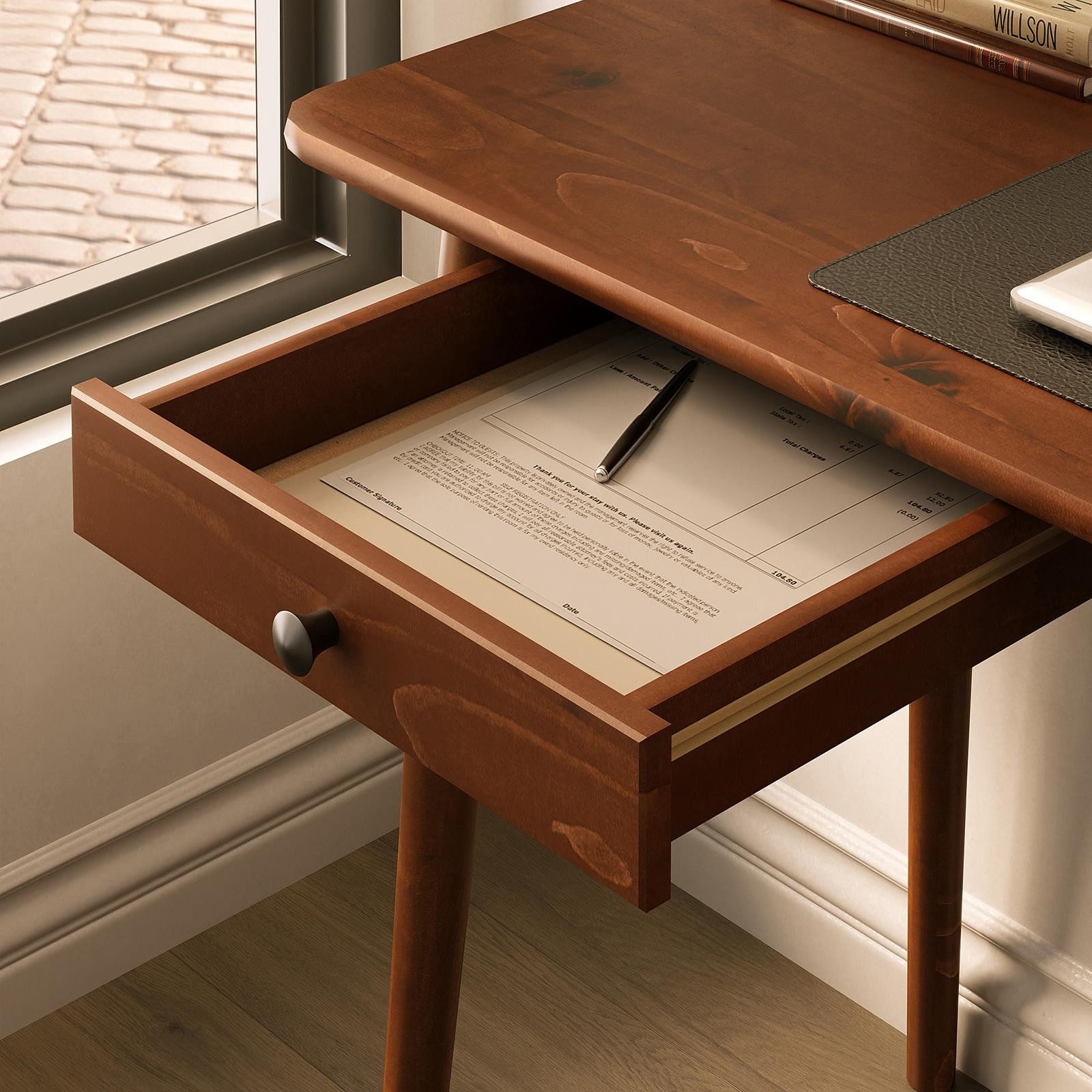IDIMEX Schreibtisch PIERO, Homeoffice Tisch aus Massivholz mit Stauraum Kastanie Finish