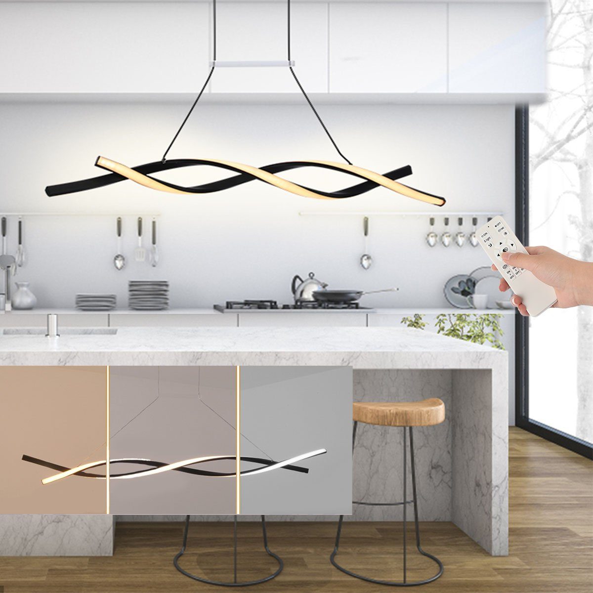 LETGOSPT Pendelleuchte 80cm Modern LED Pendelleuchte, 24W Spiralförmige Design LED Hängelampe, LED fest integriert, Kaltweiß/Naturweiß/Warmweiß, Dimmbar mit Fernbedienung, für Esszimmer, Bar, Salon, Küche, Hotel