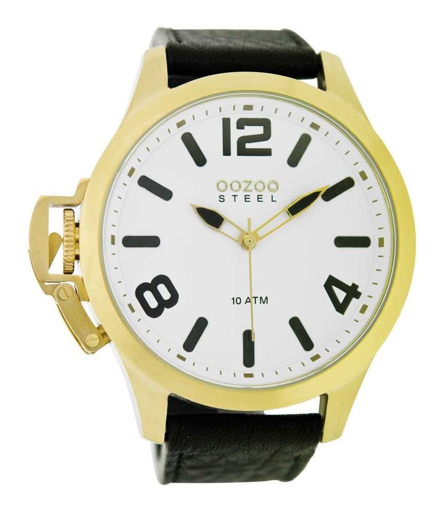 OOZOO Quarzuhr Steel OS0339 XXL Herrenuhr goldfarben/weiss/schwarz,  Lederarmband, 50 mm | Quarzuhren