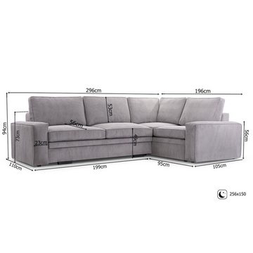 Beautysofa Ecksofa Tobias, mit Bettfunktion, Bettkasten, Velourstoff mit Cord-Struktur, L-Form Corner Sofa, Polstersofa für Wohnzimmer, Ottomane rechts oder links montierbar