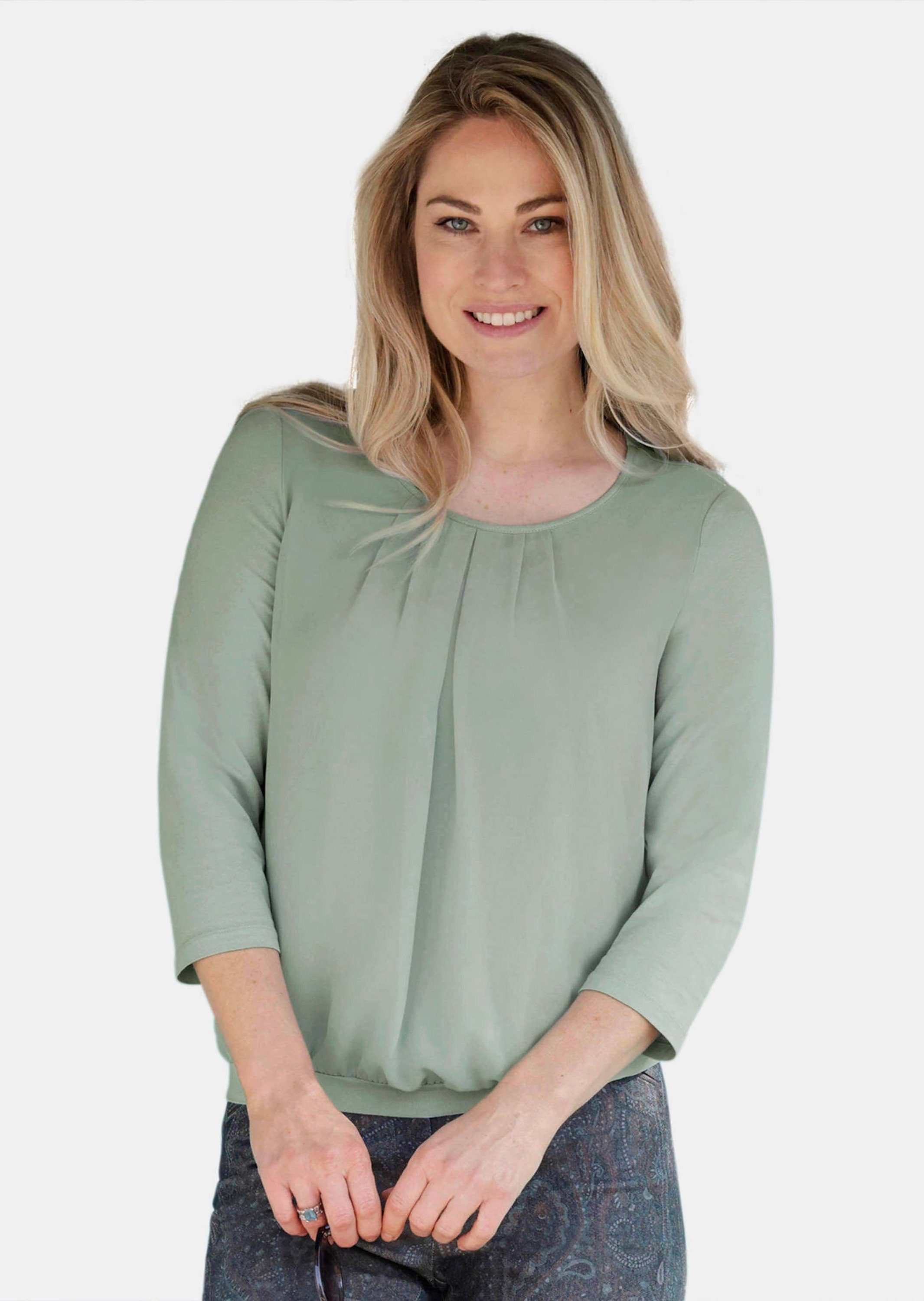 GOLDNER Shirtbluse Chiffon-Shirt mit 3/4-Arm, Rundhals Damen Sommerbluse, Halbarm, Feierlich, weich, Kunstfaser, Chiffon