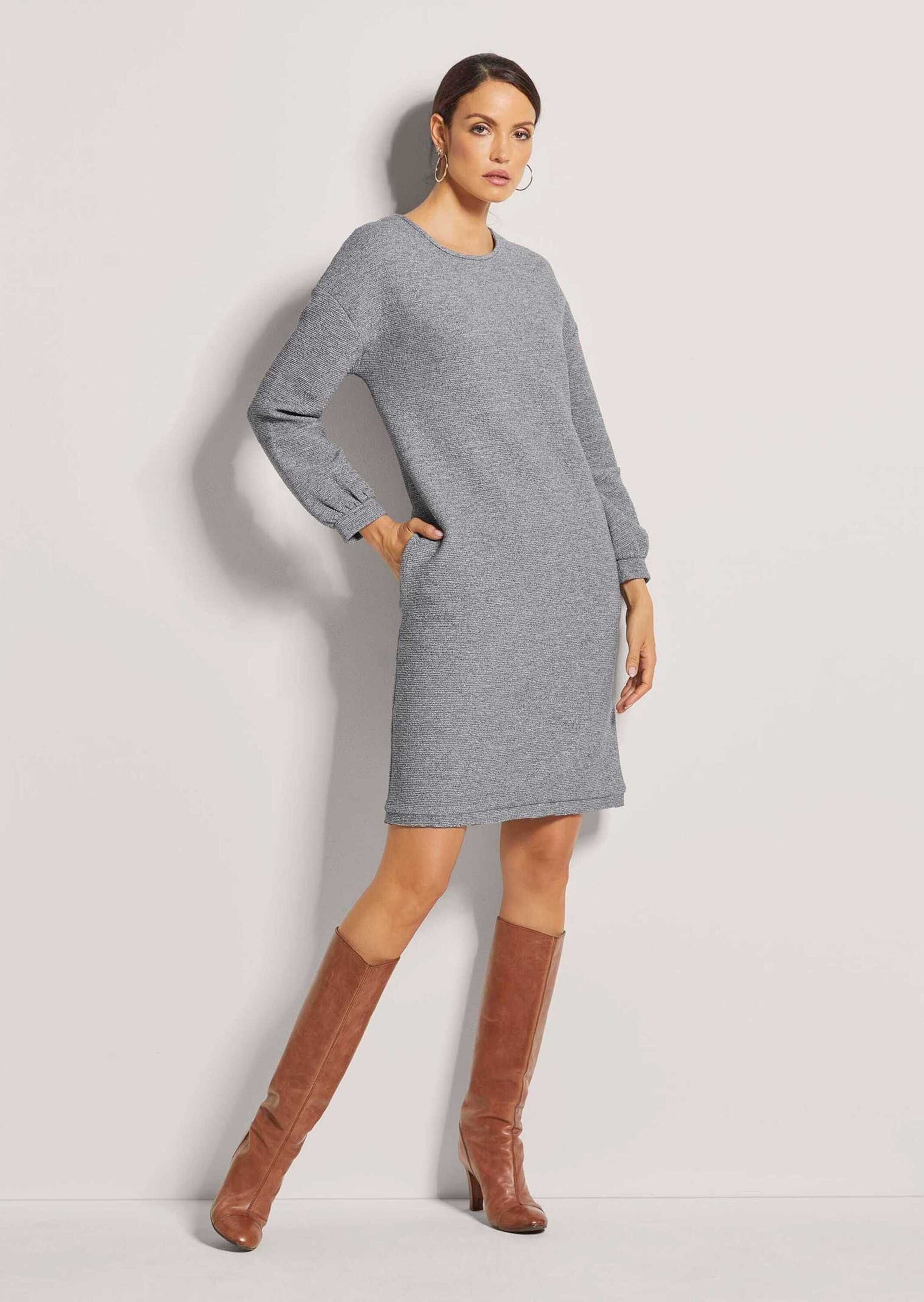 Midikleid Lässiges Rundhals-Kleid mit Taschen
