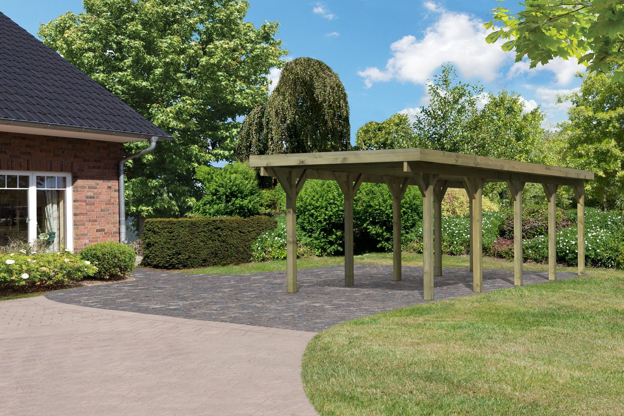 Karibu Einzelcarport »Classic 3 SET« PVC-Dach Variante A, kesseldruckimprägniert, BxT: 273x777,5 cm, 206 cm Einfahrtshöhe, (Set), aus Masivholz