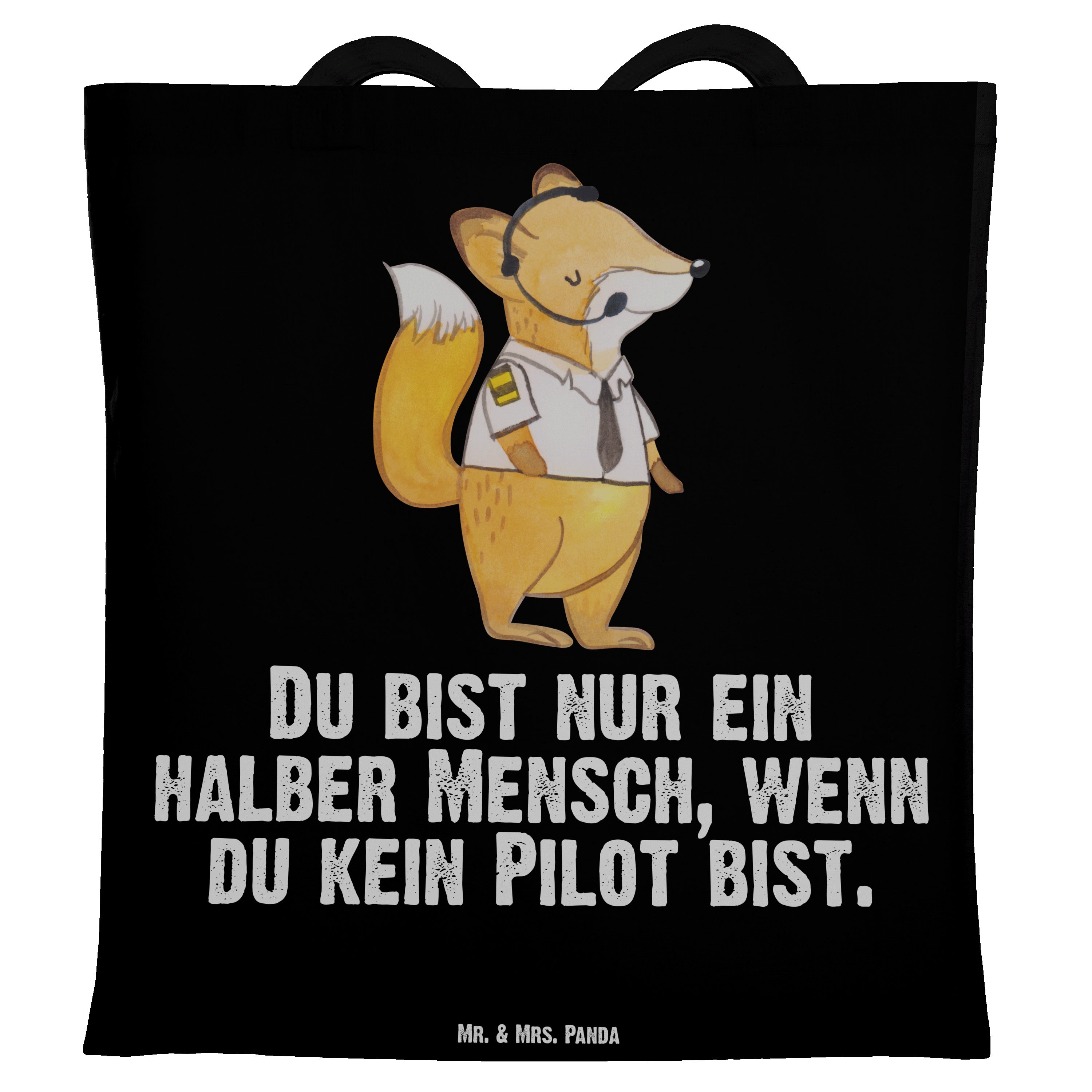 Mr. & Pilot - Geschenk, Mrs. mit Arbeitskollege, Abschied - (1-tlg) Tragetasche Beutel, Panda Herz Schwarz