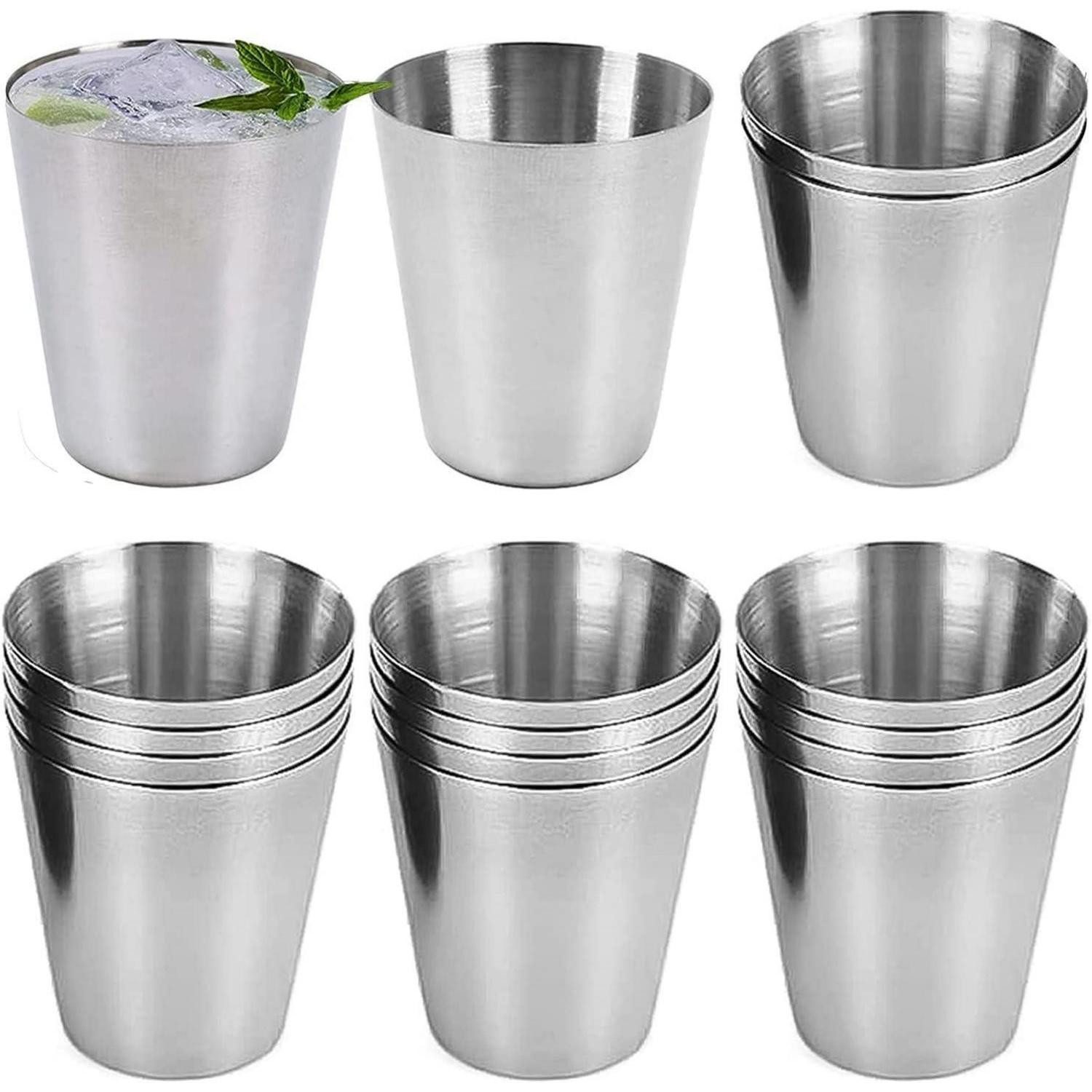 LuxusKollektion Schnapsglas Edelstahl Shot Gläser 16 Stück 30ml Camping Picknick Outdoor Becher, Metall