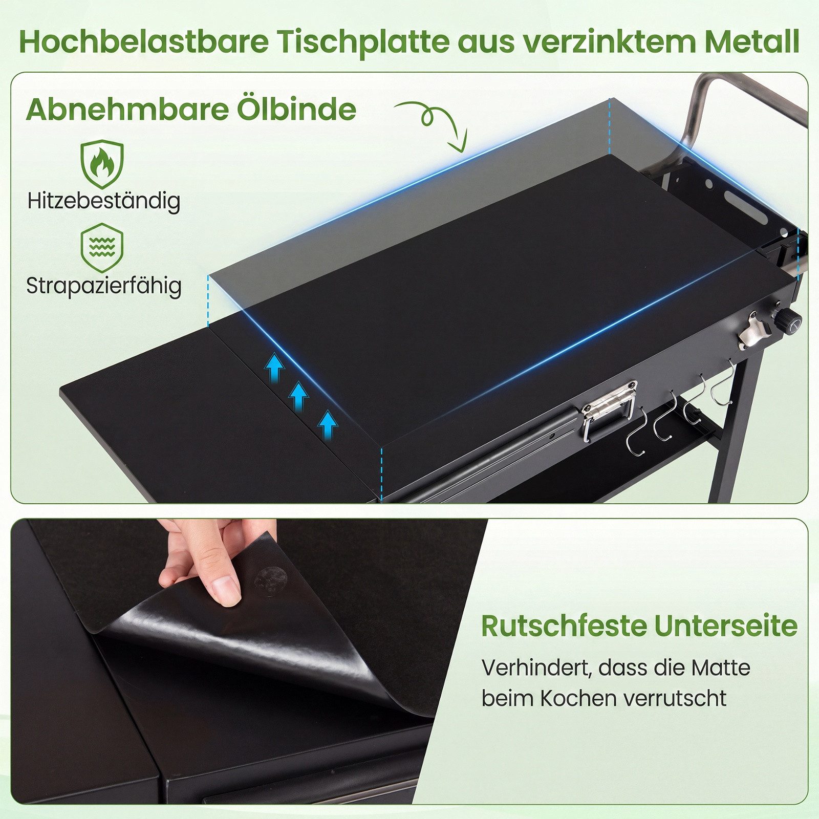 COSTWAY Grillablagetisch, Grillwagen mit klappbarer Tischplatte, seitlicher Ablage