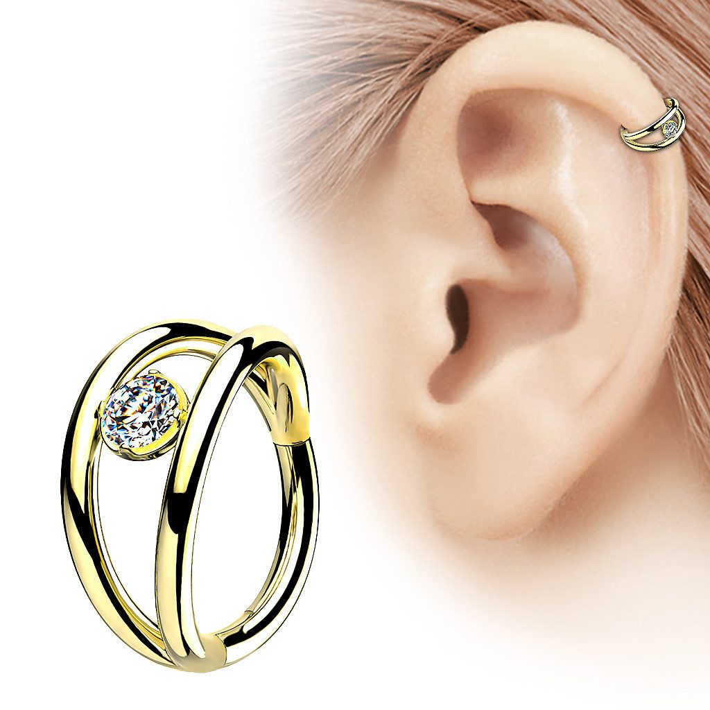 Taffstyle Nasenpiercing Doppel Ring Septum Piercing Scharnier Kristall Gold günstig online kaufen