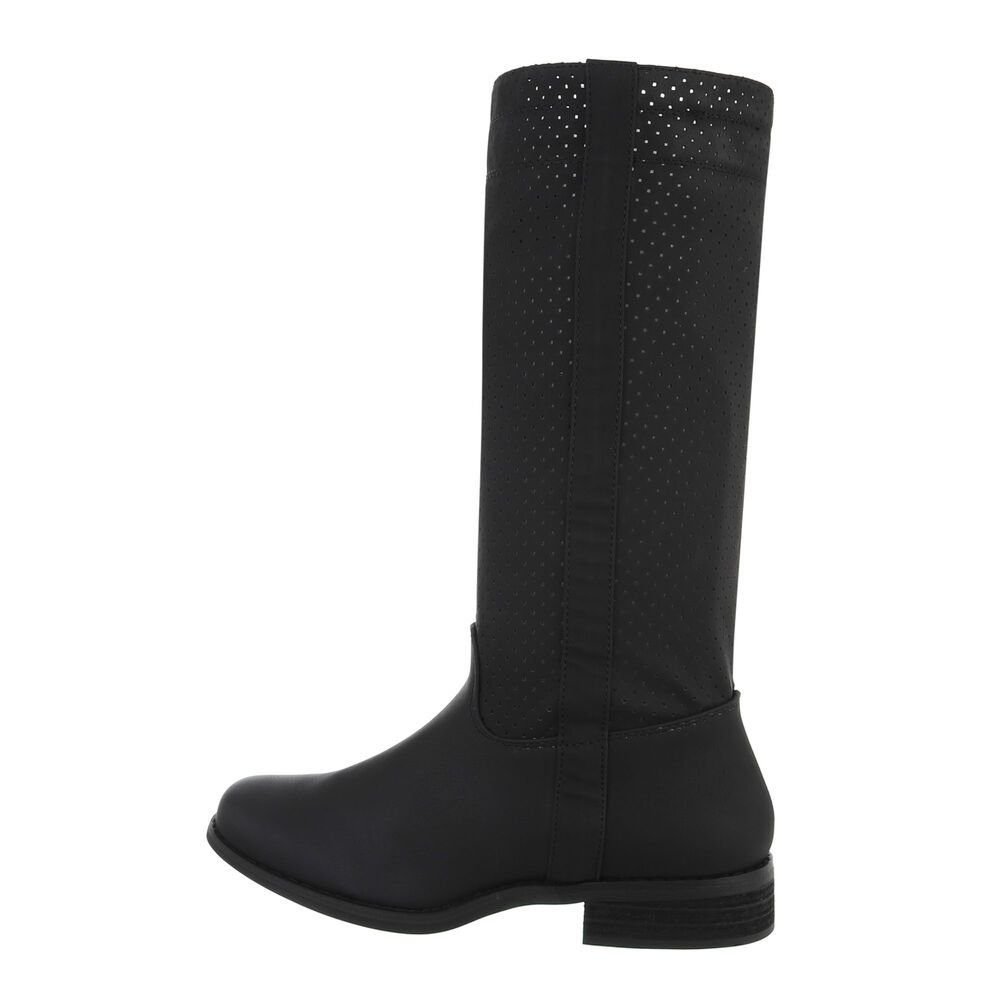 Ital-Design Damen Schlupfschuhe Freizeit Stiefel (71653607) Blockabsatz Flache Stiefel in Schwarz