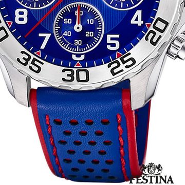 Festina Quarzuhr Festina Kinder Uhr F20458/2 Analog Leder, (Analoguhr), Kinder Armbanduhr rund, Lederarmband blau