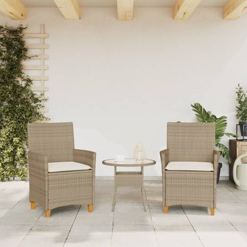 vidaXL Gartenstuhl Gartenstühle mit Kissen 2 Stk. Beige Poly Rattan Massivholz (1 St)