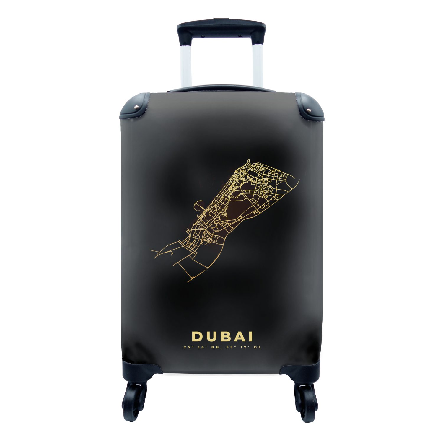 MuchoWow Handgepäckkoffer Dubai - Stadtplan - Schwarz und Gold, 4 Rollen, Reisetasche mit rollen, Handgepäck für Ferien, Trolley, Reisekoffer