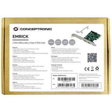 Conceptronic 2-Port USB 3.2 Gen 2 Typ-C® PCI-Express-Karte Modulkarte, inkl. Low-Profile Slotblech