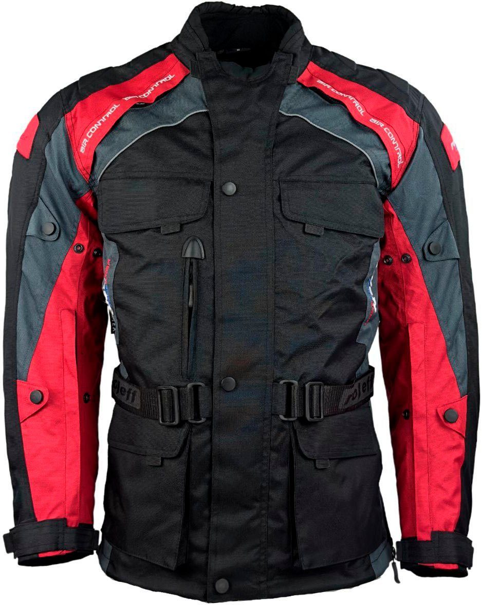 roleff Motorradjacke Liverpool RO Unisex, Mit Sicherheitsstreifen, 4 Taschen schwarz-rot