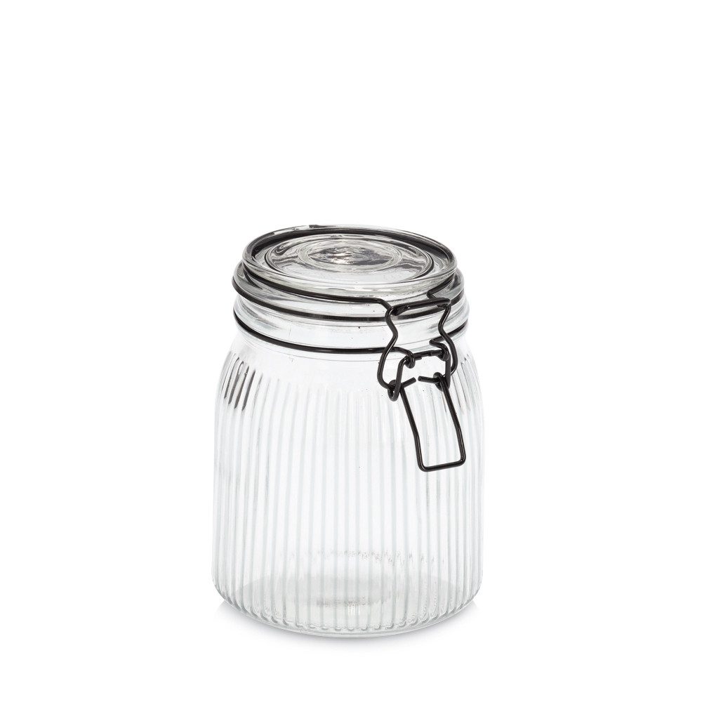 Zeller Present Vorratsglas Vorratsglas m. Bügelverschluss, Glas/Metall, 1000 ml, Glas/Metall, transparent/schwarz, ca. Ø 11,3 x 15,3 cm