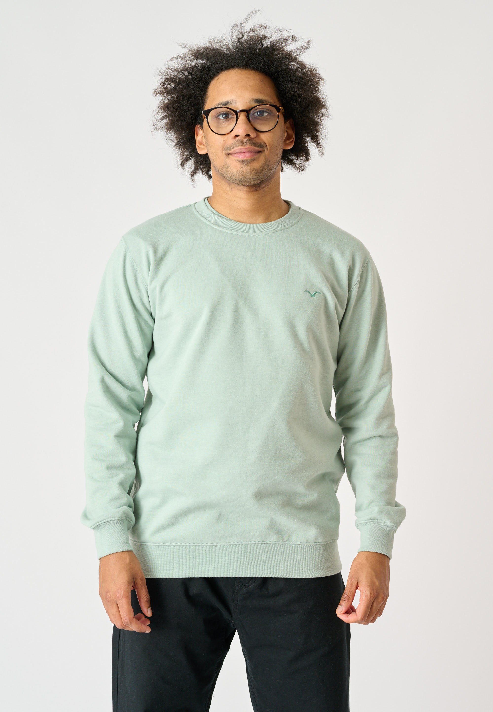 Cleptomanicx Sweatshirt Ligull mit kleiner Möwen-Stickerei hellgrün