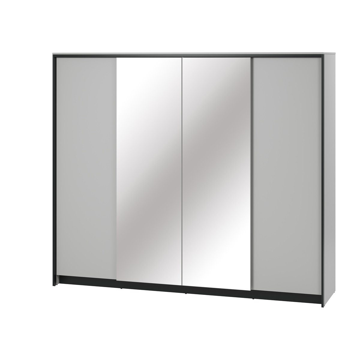 Geräumige MIYA Regale, Kleiderschrank Modern viertürig, zwei Breite mit Compleo Grau/schwarz Spiegel, cm, Schlafzimmer 250