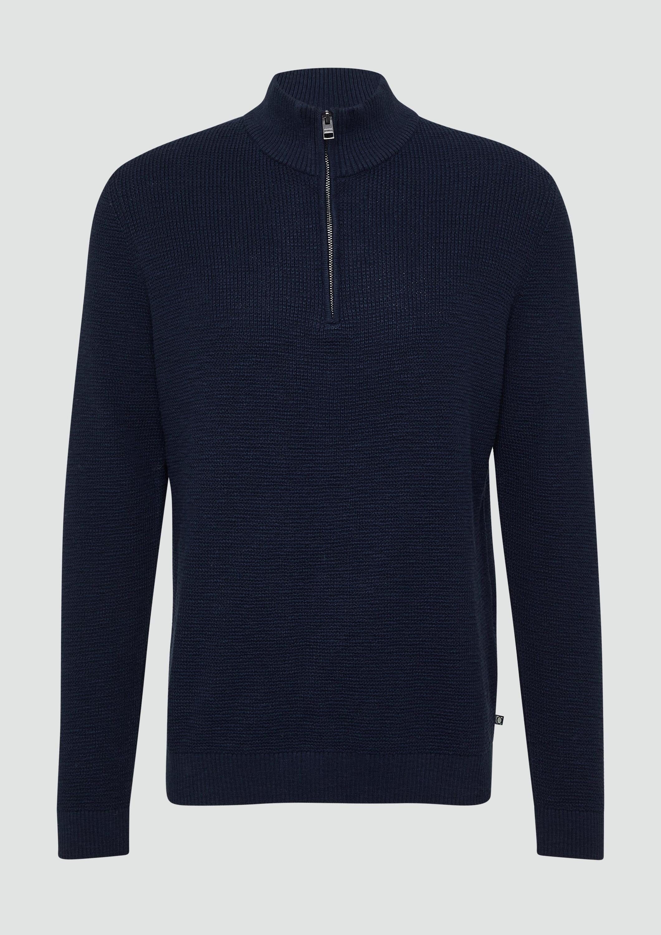 s.Oliver Longpullover Strickpullover Baumwoll-Pullover mit Struktur und Troyer-Kragen