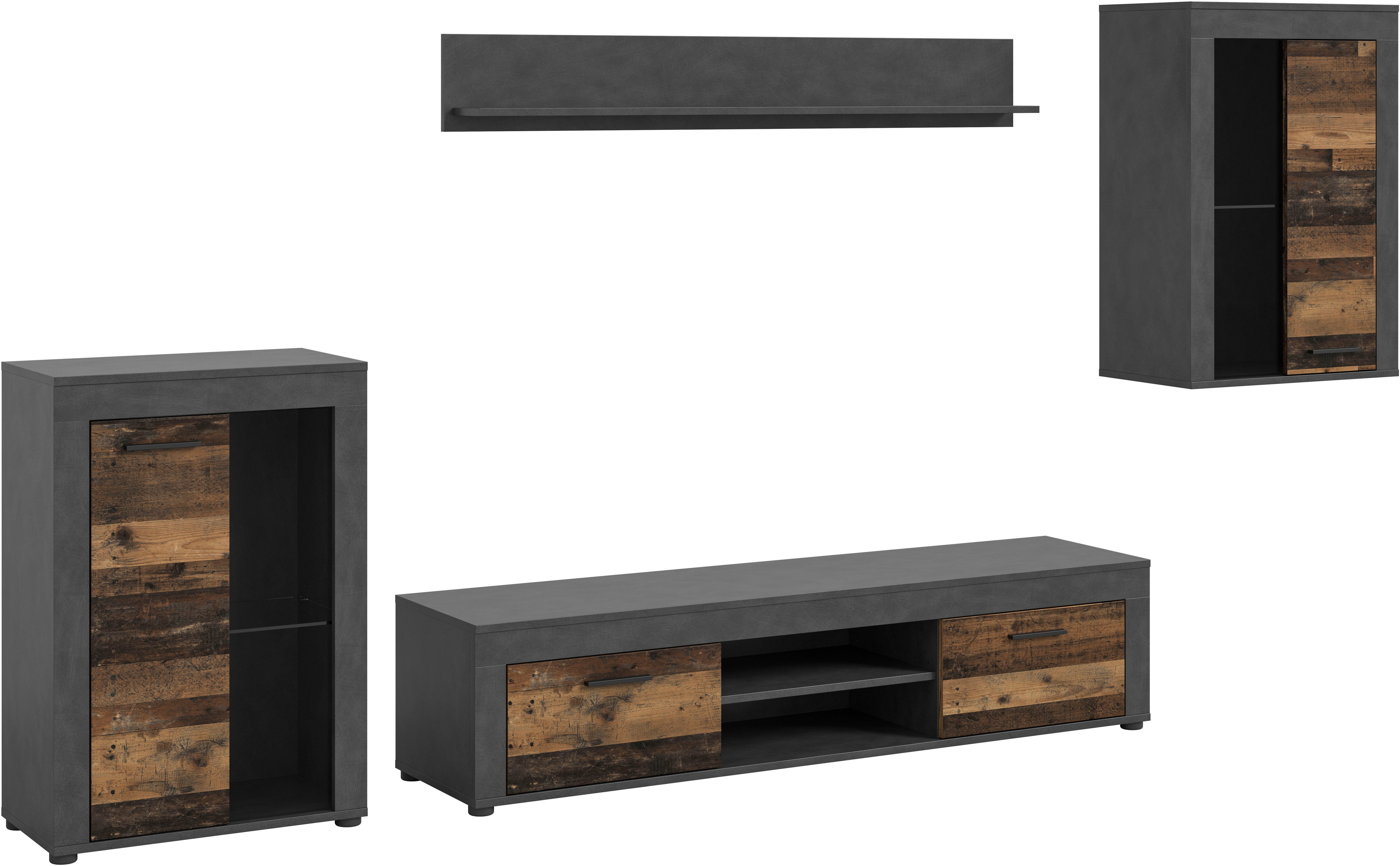 INOSIGN Wohnwand Aosta, 4-tlg., bestehend aus: 2x Vitrine, Lowboard & Wandboard, (4-St), Wohnwand, Kombination, Anbauwand, Möbel Set, Schrankwand, Möbel Kombi