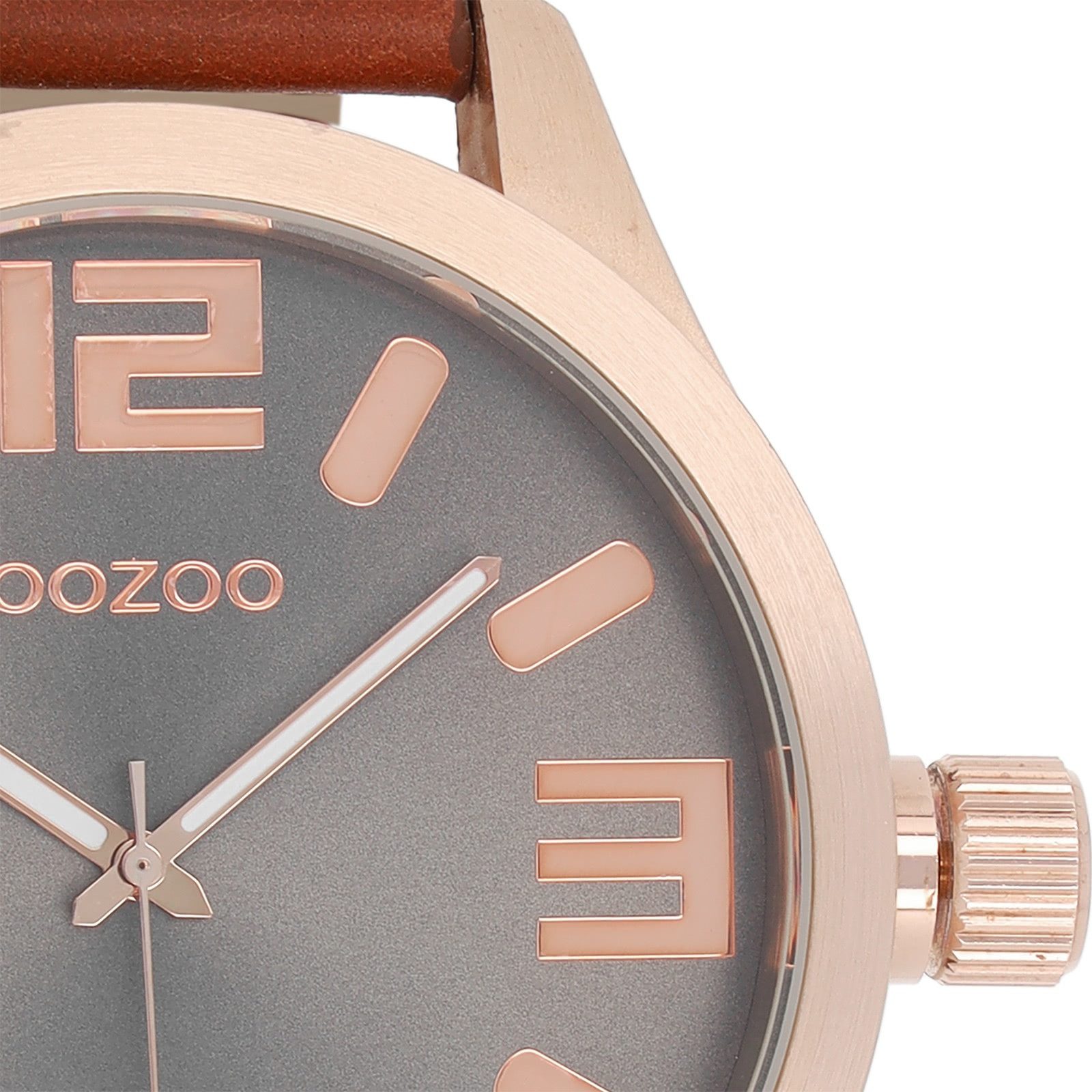 OOZOO Quarzuhr Oozoo Damen Armbanduhr Timepieces Analog, (Analoguhr), Damenuhr rund, extra groß (ca. 51mm) Lederarmband, Fashion-Style