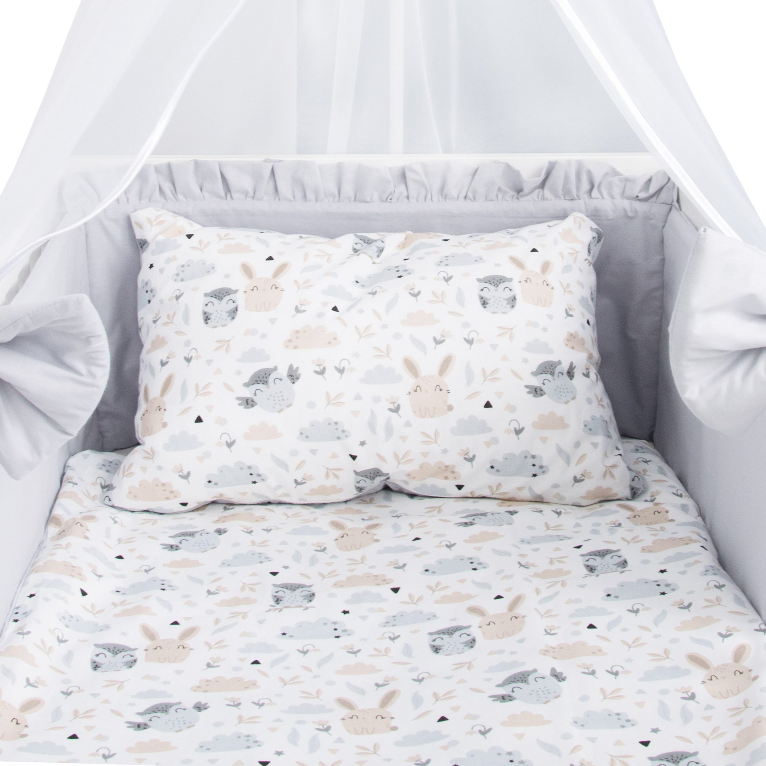 Amilian Babybettwäsche Set 7-teilig - Bettwäsche 100x135 - Kissenbezug 40x60 - mit Himmel, Chiffonhimmel, 7 teilig, Komplett-Set für Babybett; Gitterbett - Kinderbettwäsche