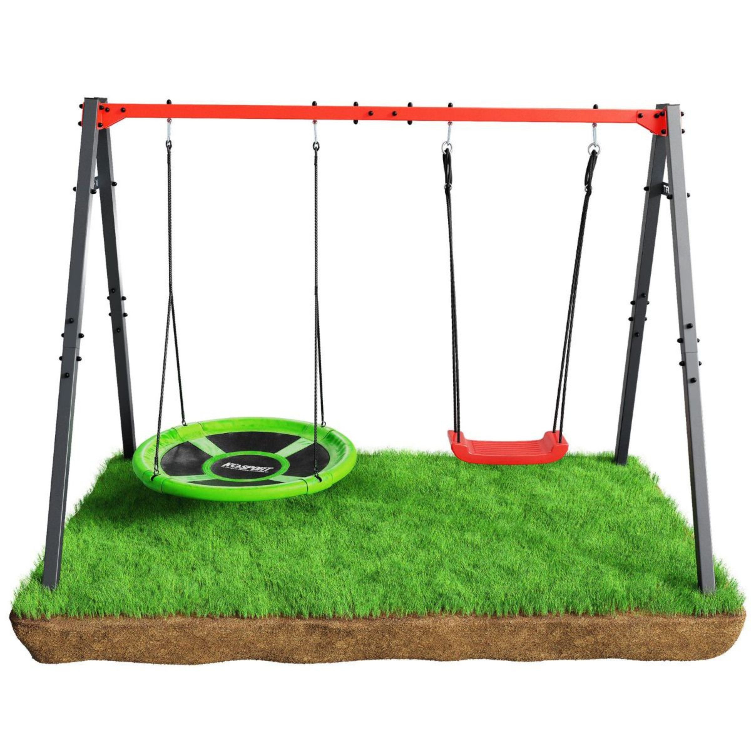 K-SPORT Doppelschaukel, Kinderschaukel mit Schaukelzubehör, (Schaukelgestell mit 2x Brett- und Nestschaukel inkl. Bodenanker, Outdoor Schaukel, Kinderschaukel für den Garten, Gestell bis 150kg belastbar, stabil und sicher, wetterfestes Gerüst), Made in EU!