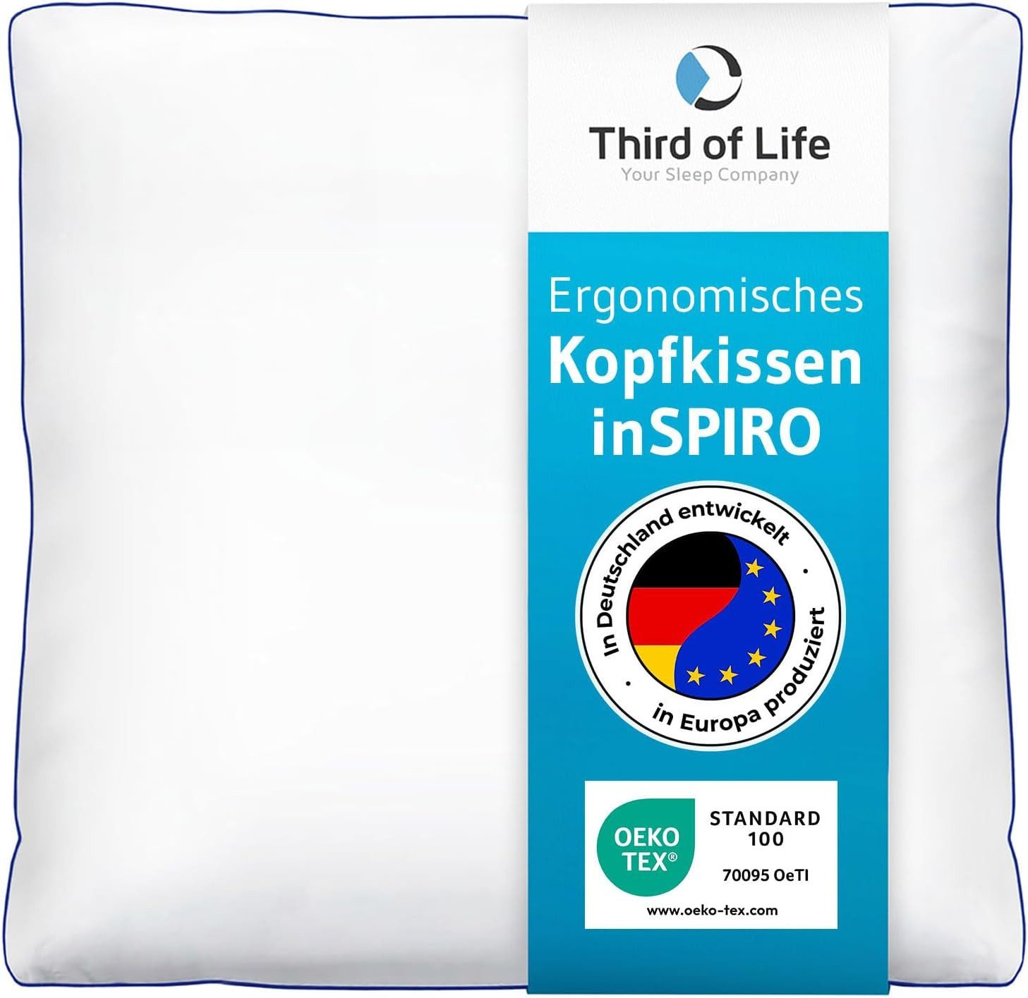 Third of Life Kunstfaserkopfkissen inSPIRO Kopfkissen mit innovativer Faserfüllung und Baumwollbezug, Füllung: Hochwertige S-Loft Faser, Seitenschläfer, Rückenschläfer, Bauchschläfer, Ergonomisches Nackenstütz-Kissen für Allergiker in allen Größen