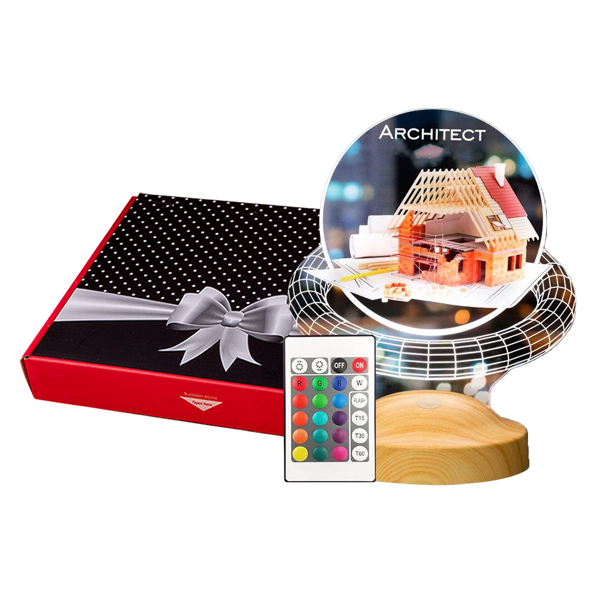 Geschenkelampe LED Nachttischlampe Architekt 3D Geschenke für Innenarchitekt, Abschluss, Berufseinstieg, Leuchte in 7 Farben, LED fest integriert, Geschenke für Abschluss, Berufseinstieg