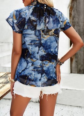 BlauWave Schlupfbluse Lässiges Shirt Bedrucktes Kurzarm-Top (1-tlg) Kurze Ärmel mit hohem Halsausschnitt