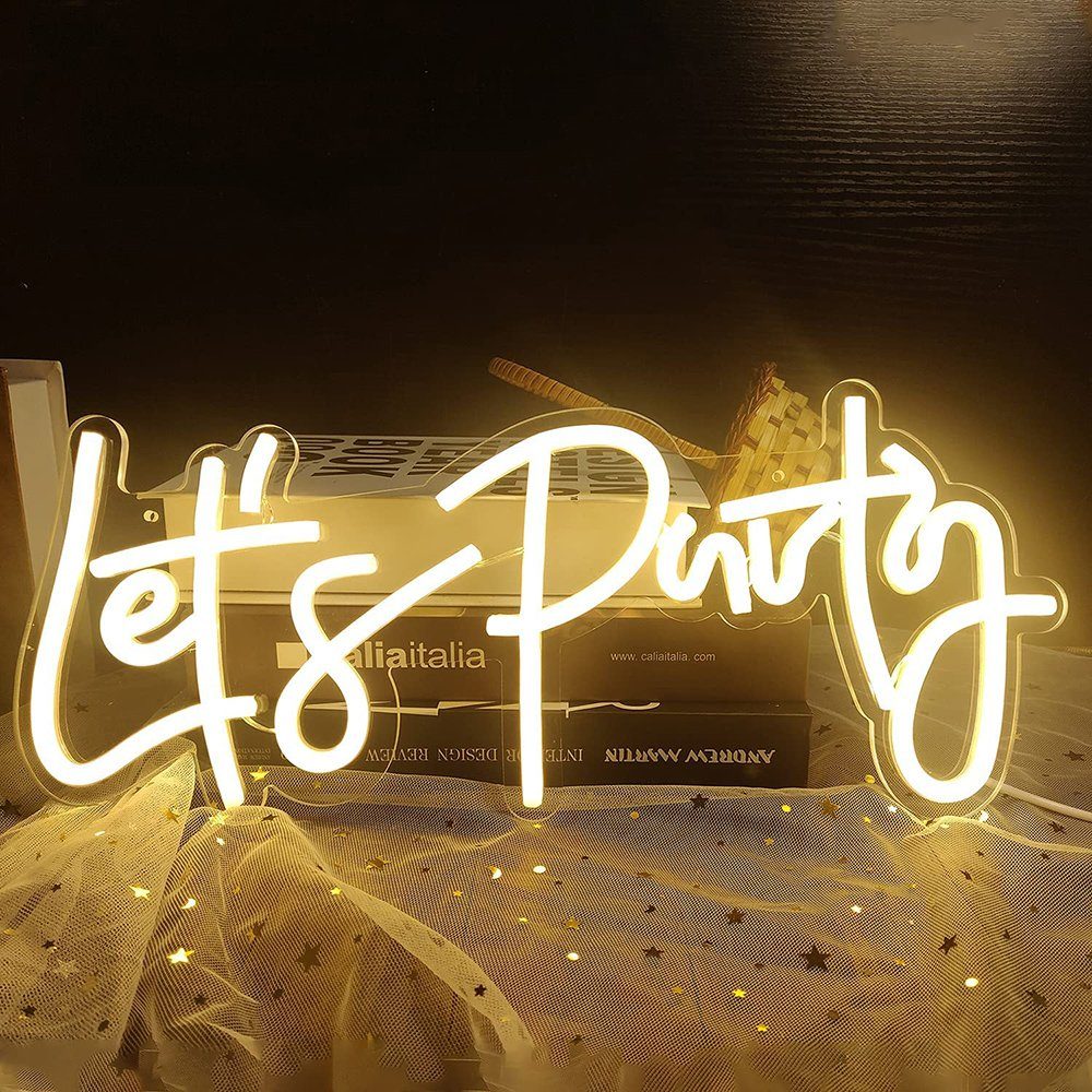 Rosnek LED Dekolicht Let's Party, Neonlicht, mit Schalter, USB, für Geburtstag Hochzeit, Party Schlafzimmer Wanddeko Warmweiß