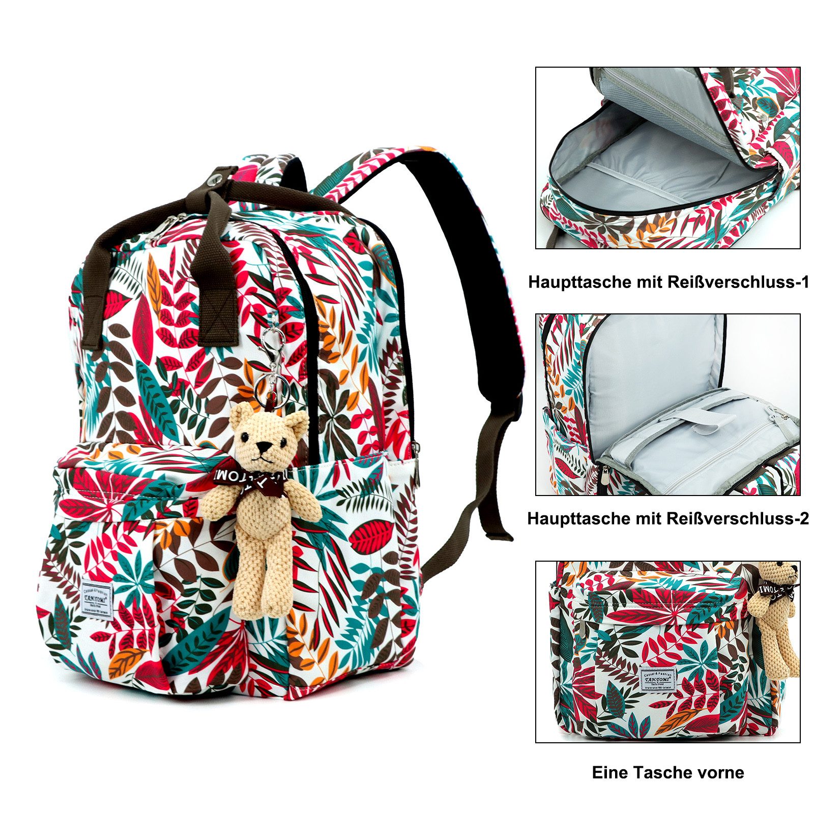 TAN.TOMI Schulrucksack Schulrucksäcke Teenager Mädchen, Tagesrucksack mit Laptopfach (Mitgeliefert wird ein kleiner Teddybär-Anhänger), Schultasche Mädchen, Casual Rucksack Teenager Mädchen