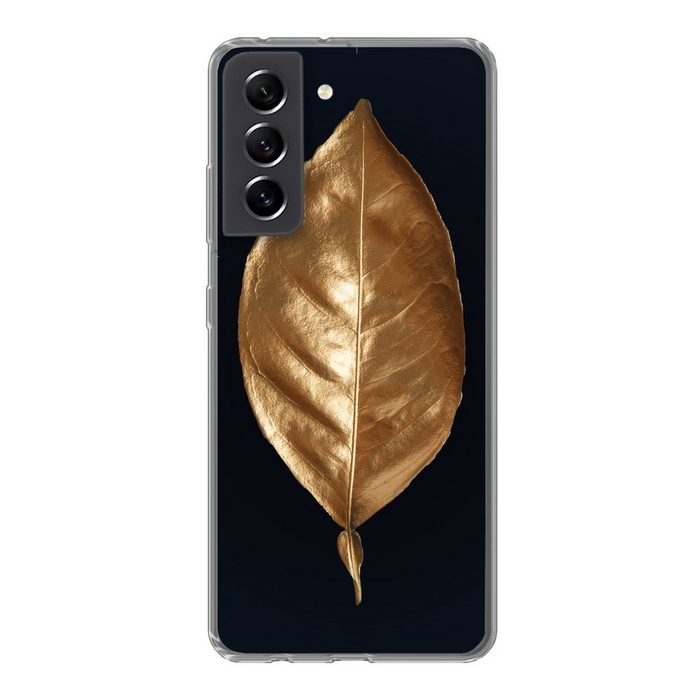 MuchoWow Handyhülle Blätter - Chic - Gold - Pflanzen - Schwarz Phone Case Handyhülle Samsung Galaxy S21 FE Silikon Schutzhülle