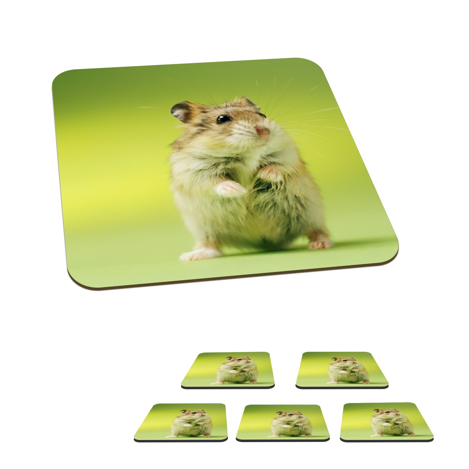 MuchoWow Glasuntersetzer Nahaufnahme eines Hamsters vor einem grünen Hintergrund, Zubehör für Gläser, 6-tlg., Glasuntersetzer, Tischuntersetzer, Korkuntersetzer, Untersetzer, Tasse | Getränkeuntersetzer
