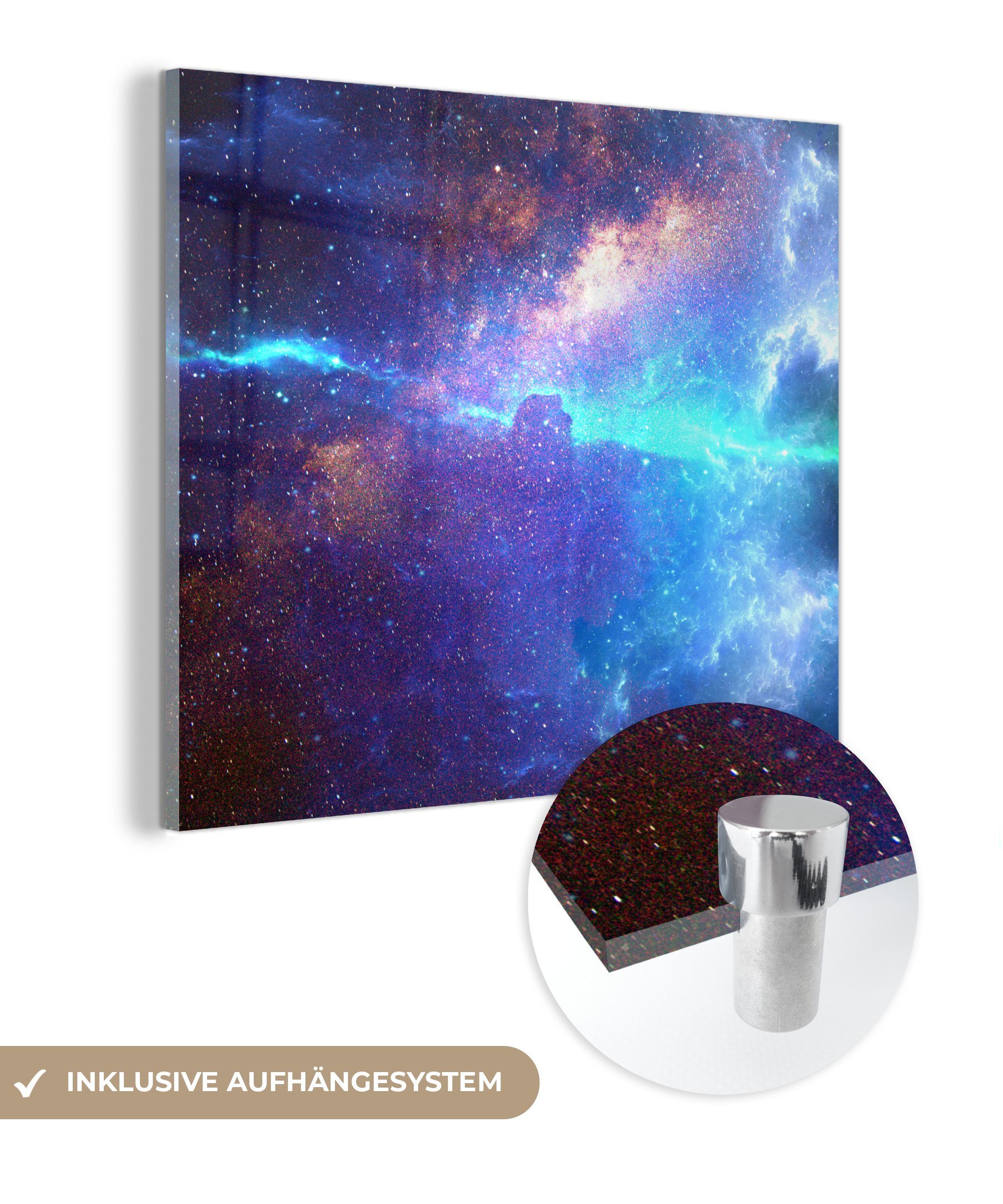 Wandbild auf MuchoWow - Acrylglasbild Weltraum Sterne Glas - - Foto Bilder auf St), Wanddekoration Blau, Glasbilder Glas - - (1