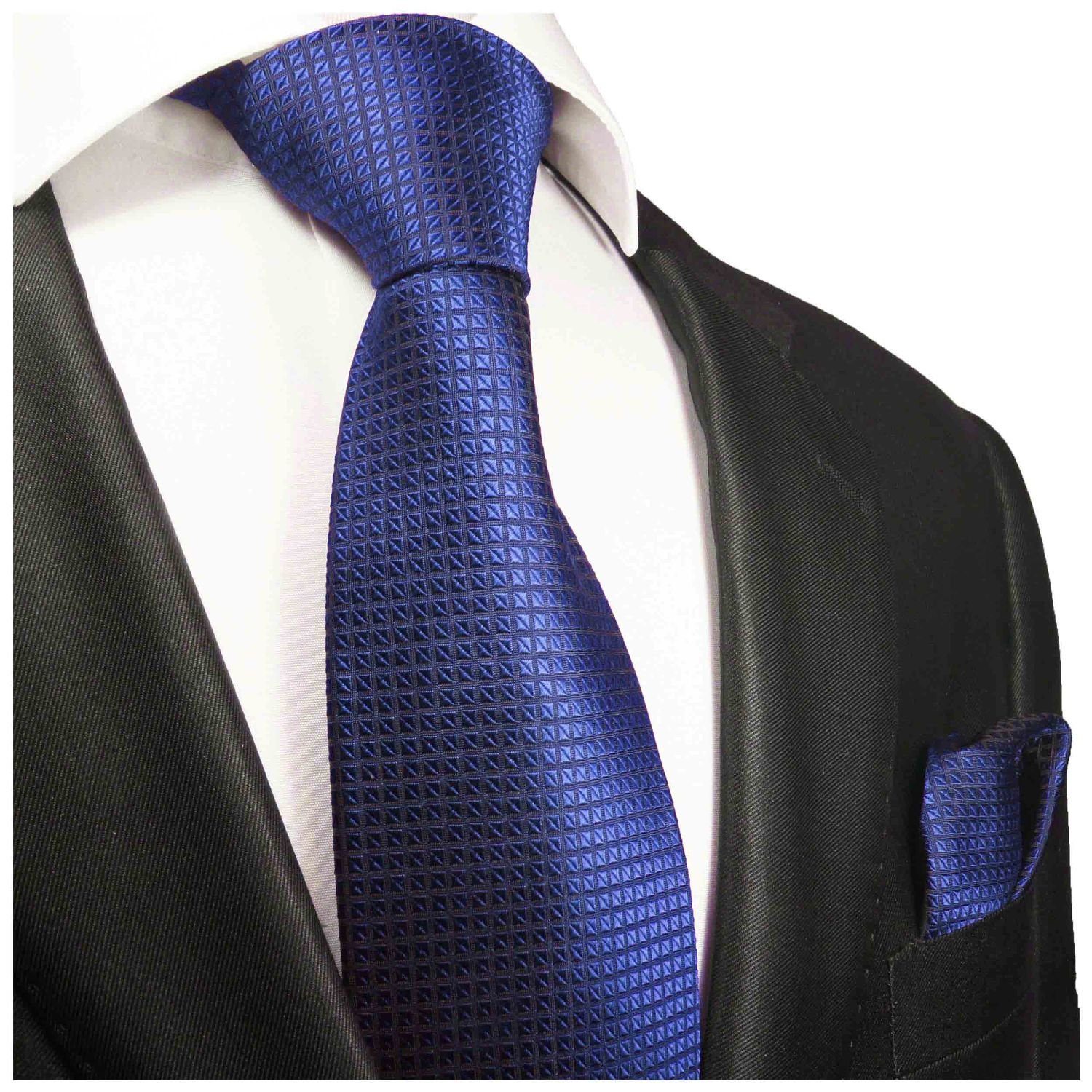 Tuch Seidenkrawatte modern uni royal blau mit Seide Herren Malone mit 100% 2-St., Krawatte 2048 Waffelmuster (6cm), Schmal (Set, Paul Krawatte Einstecktuch)
