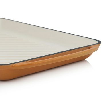 Mahlzeit Grillplatte Gusseisen, 39,5 x 22 x 3,5 cm, Sunny Orange, Emailliert, gerippt