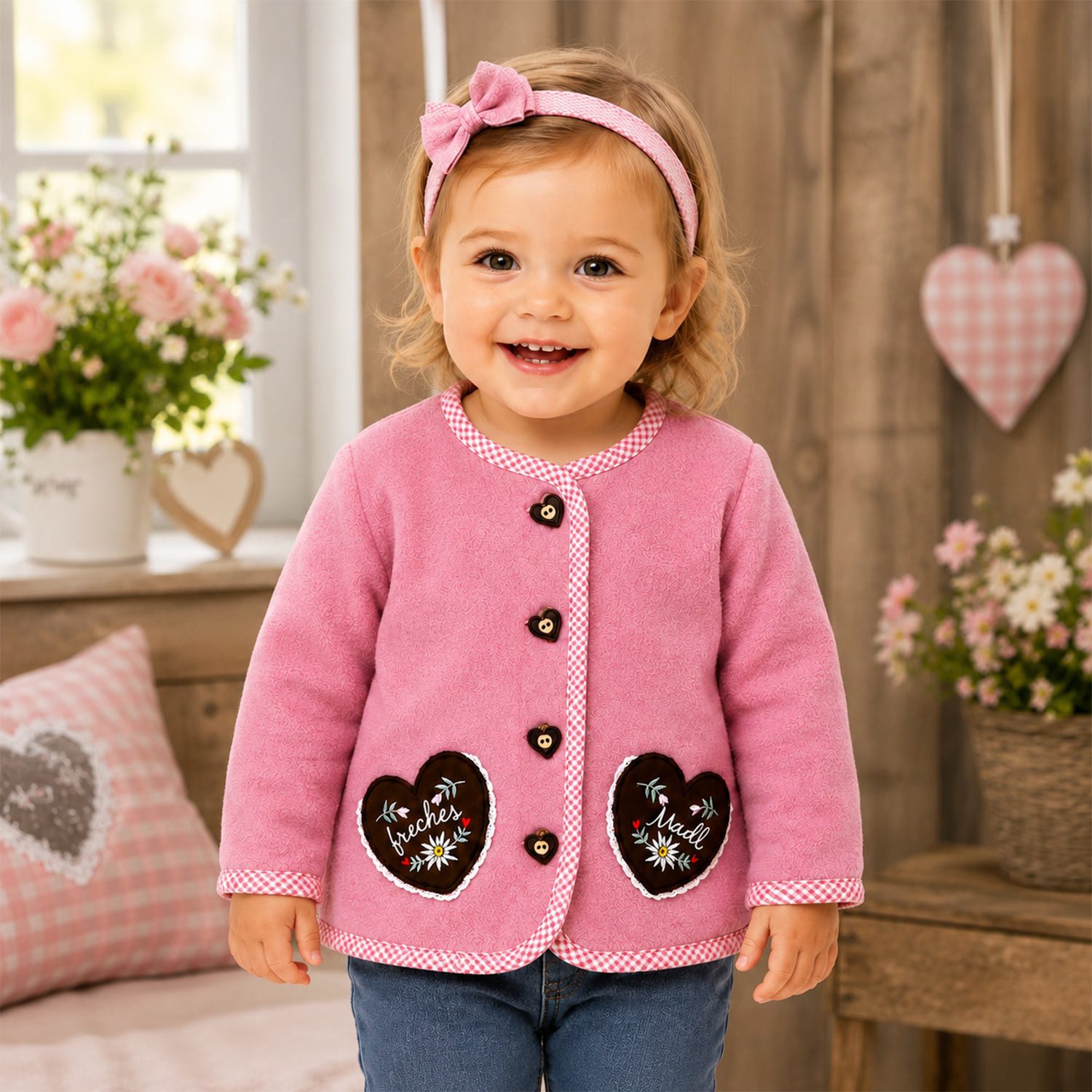 BONDI Strickjacke Baby Mädchen Fleecejacke 'Freches Madl' 86851, Ol