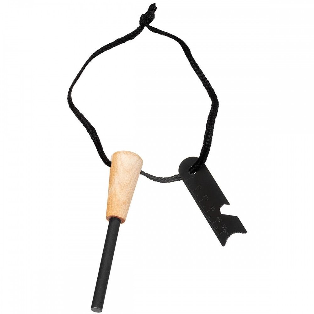 MFH Stabanzünder Feuerstarter Zündstein Essential Schwarz Holz (Feuerstahl mit Schaber), Feuerstahl mit Schaber