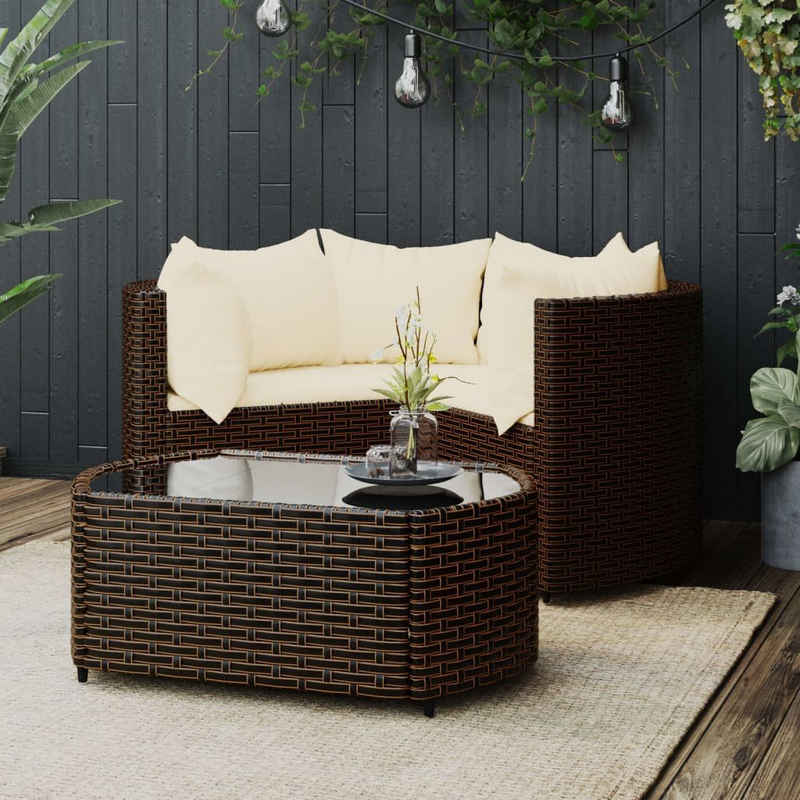 vidaXL Gartenlounge-Set 4-tlg. Garten-Lounge-Set mit Kissen Braun Poly Rattan, (4-tlg)