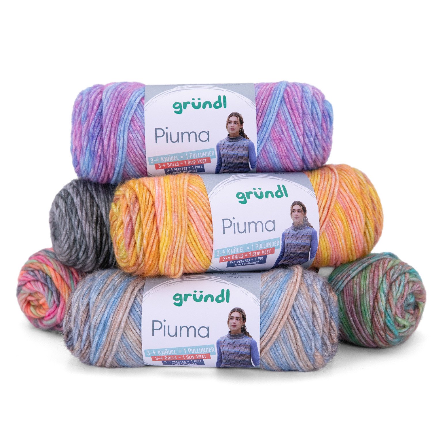 Gründl Wolle Piuma Baumwollmischgarn, Strickgarn mit Farbverlauf Häkelwolle, (universelles Ganzjahresgarn für die ganze Familie, Wolle zum stricken und häkeln), 61% Baumwolle, 39% Polyacryl