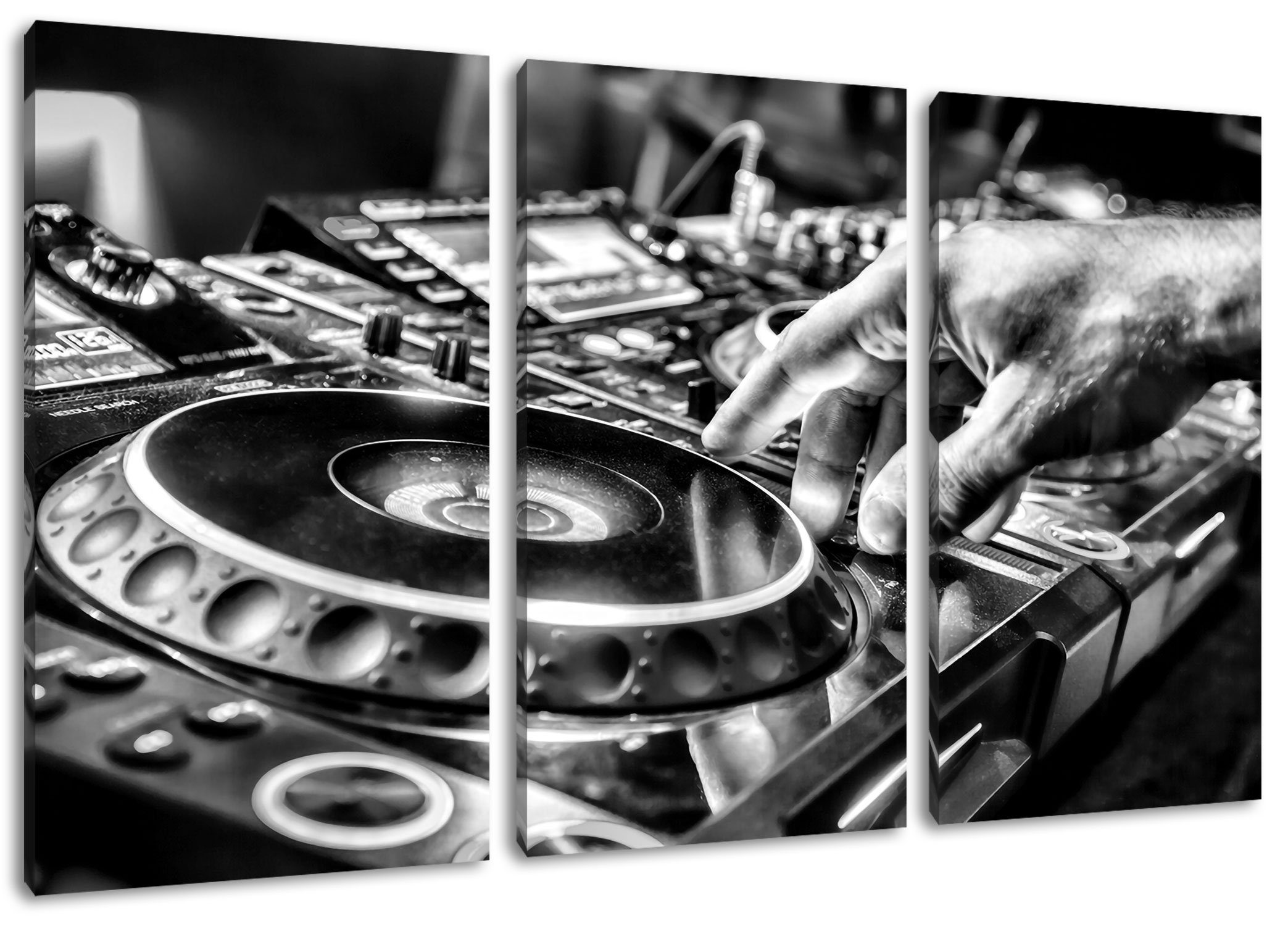 Leinwandbild fertig Plattenteller, DJ Pixxprint DJ (120x80cm) Music, Zackenaufhänger (1 3Teiler inkl. Cool Music Cool Plattenteller, Leinwandbild bespannt, St),
