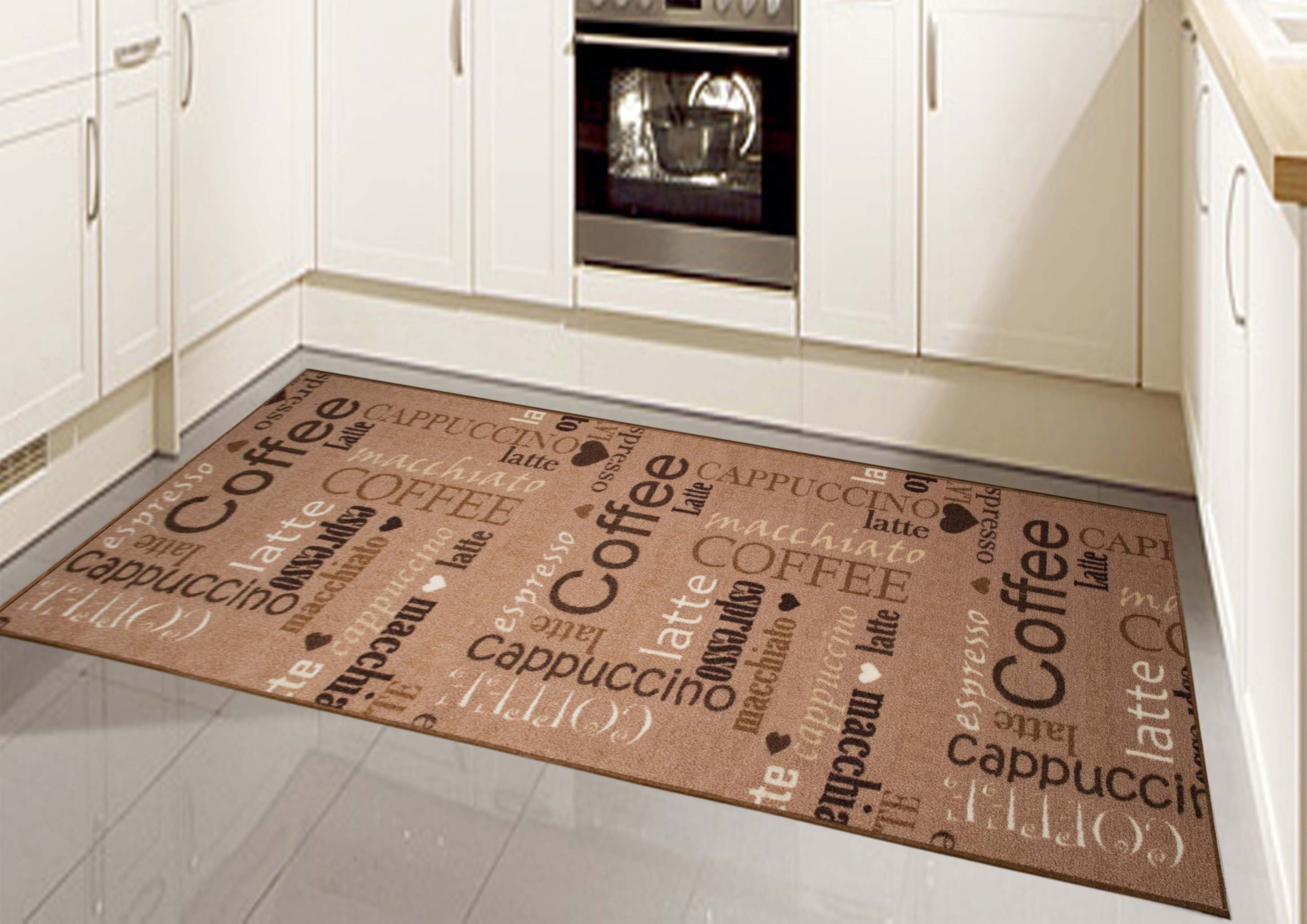 Teppich Teppich mit Schriftzug Coffee Cappuccino, TeppichHome24, rechteckig, Höhe: 7 mm