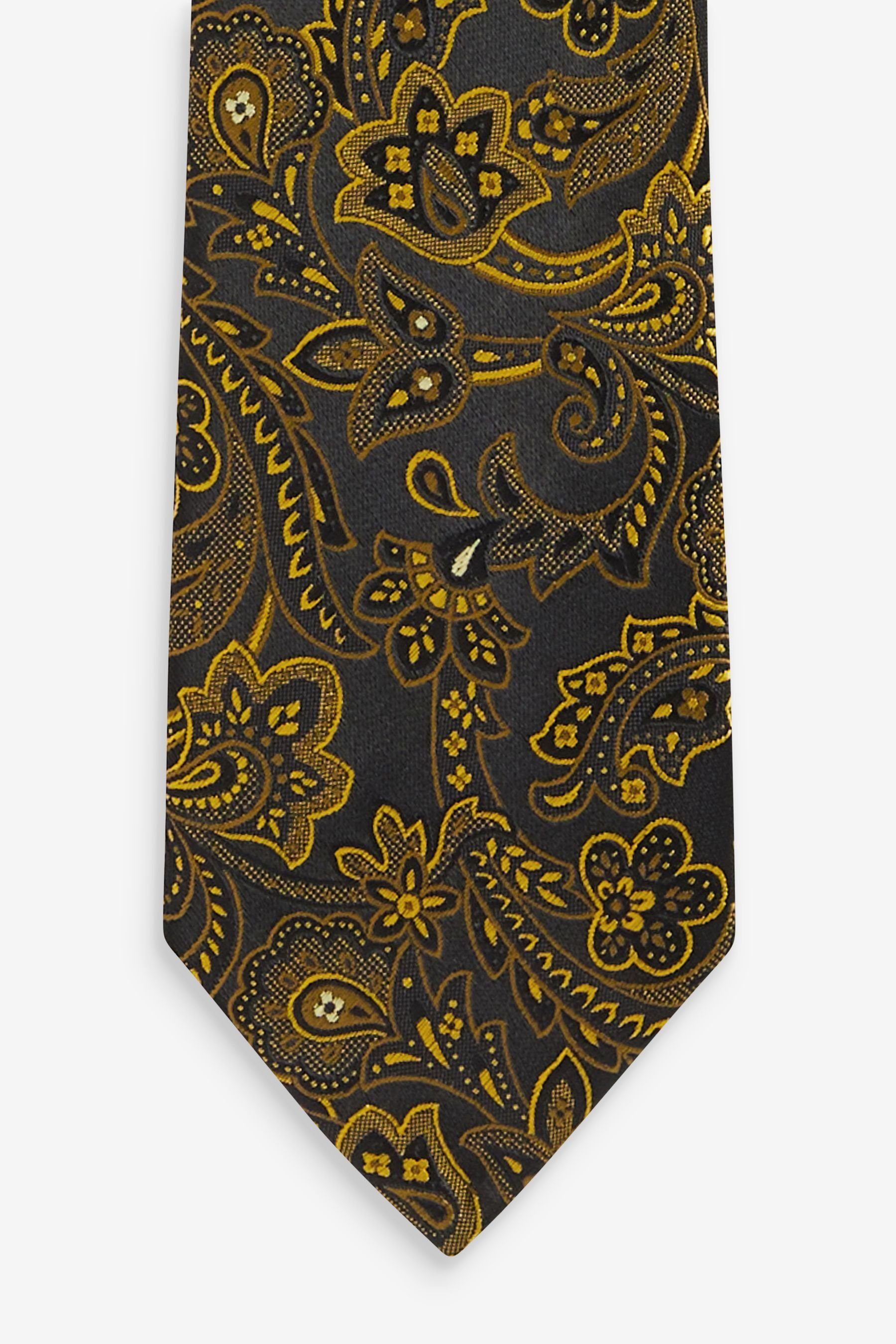 Next Gold Black/Yellow Paisley (1-St) schmal Krawatte Partykrawatte