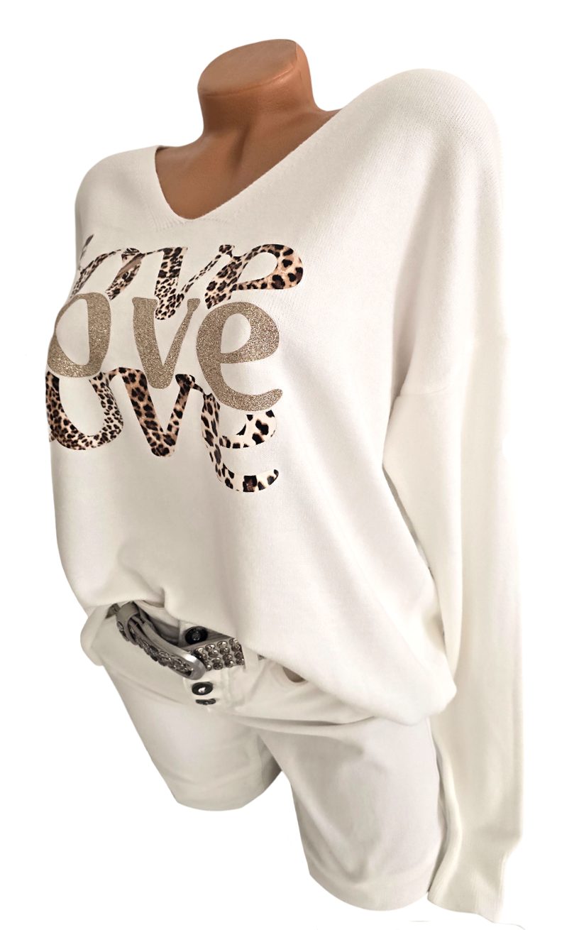 Rehoboth Moda V-Ausschnitt-Pullover mit Schriftzug „Love“ in Glitzer-Optik, günstig online kaufen