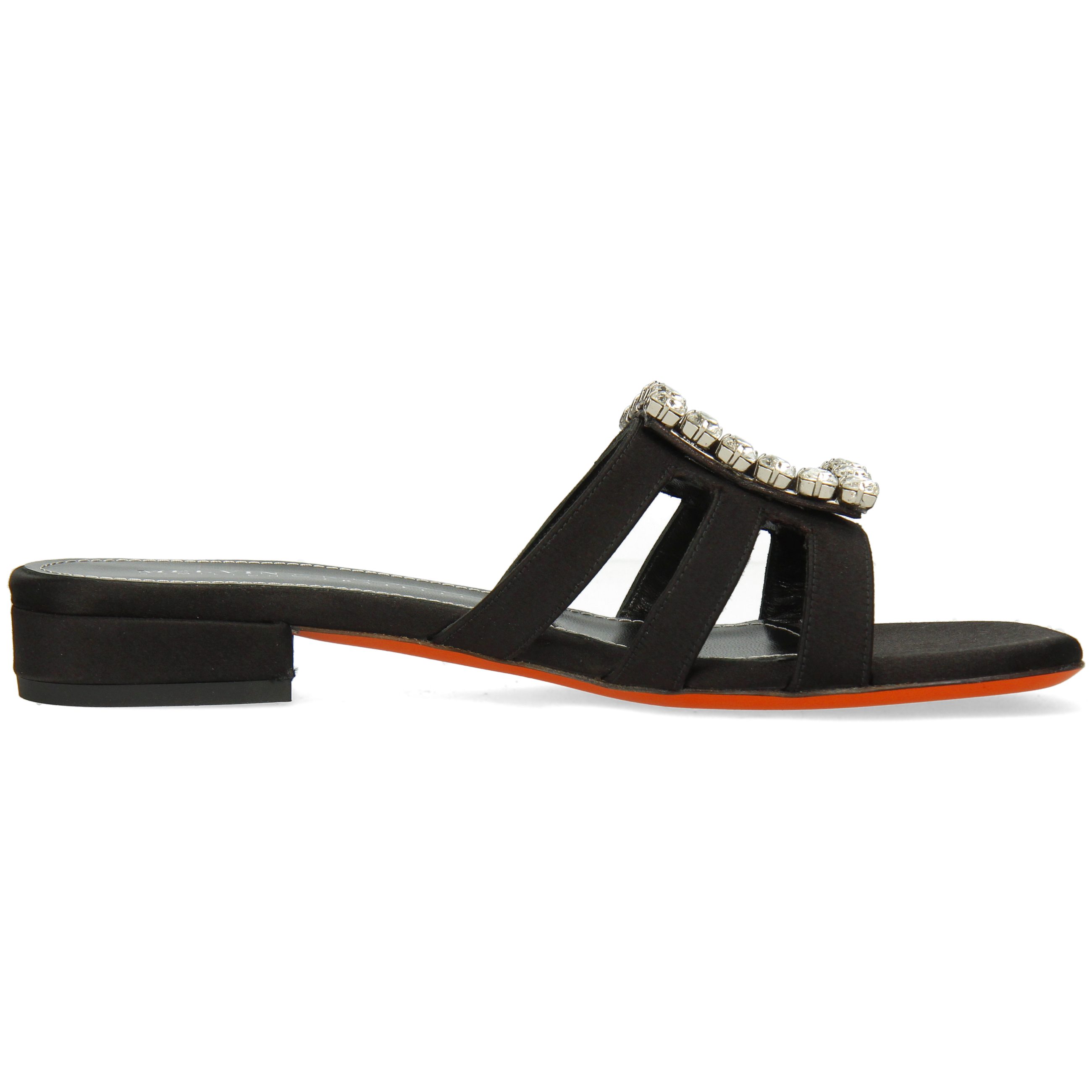 Melvin & Hamilton Eugenie 1 Satin-Pantoletten für Damen Pantolette Flache Absätze, Kristallverzierung, Made in Italy, Satin