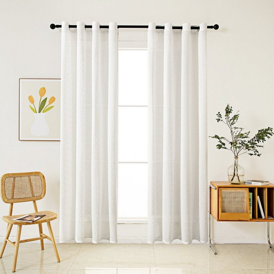 Vorhang Halbtransparent Vorhänge mit Ösen, Fensterschal, Voile Gardine,  Weiß, Sunicol, (1 St), Gardinen Schals für Wohnzimmer Schlafzimmer  Kinderzimmer