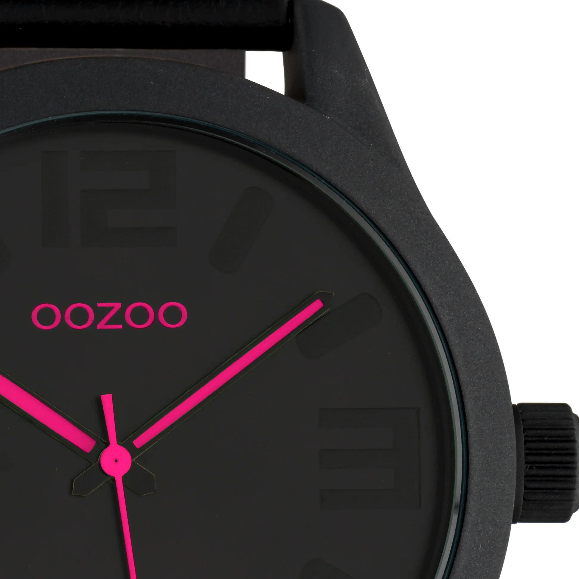 OOZOO Quarzuhr Basic XXL Armbanduhr C1068 Pink Lederband Schwarz 46 mm günstig online kaufen