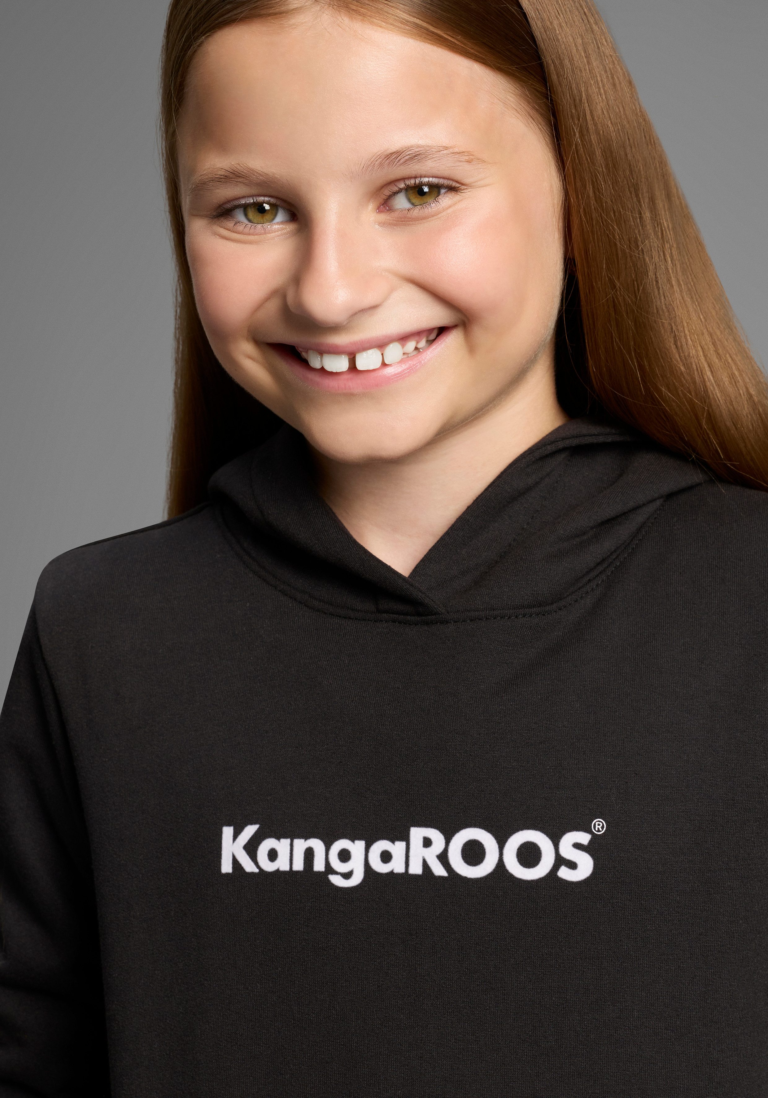 KangaROOS Kapuzensweatshirt Hoodie mit Logoprint Langarm, bedruckt, aus Sweatware mit Baumwolle, mit Kängurutasche