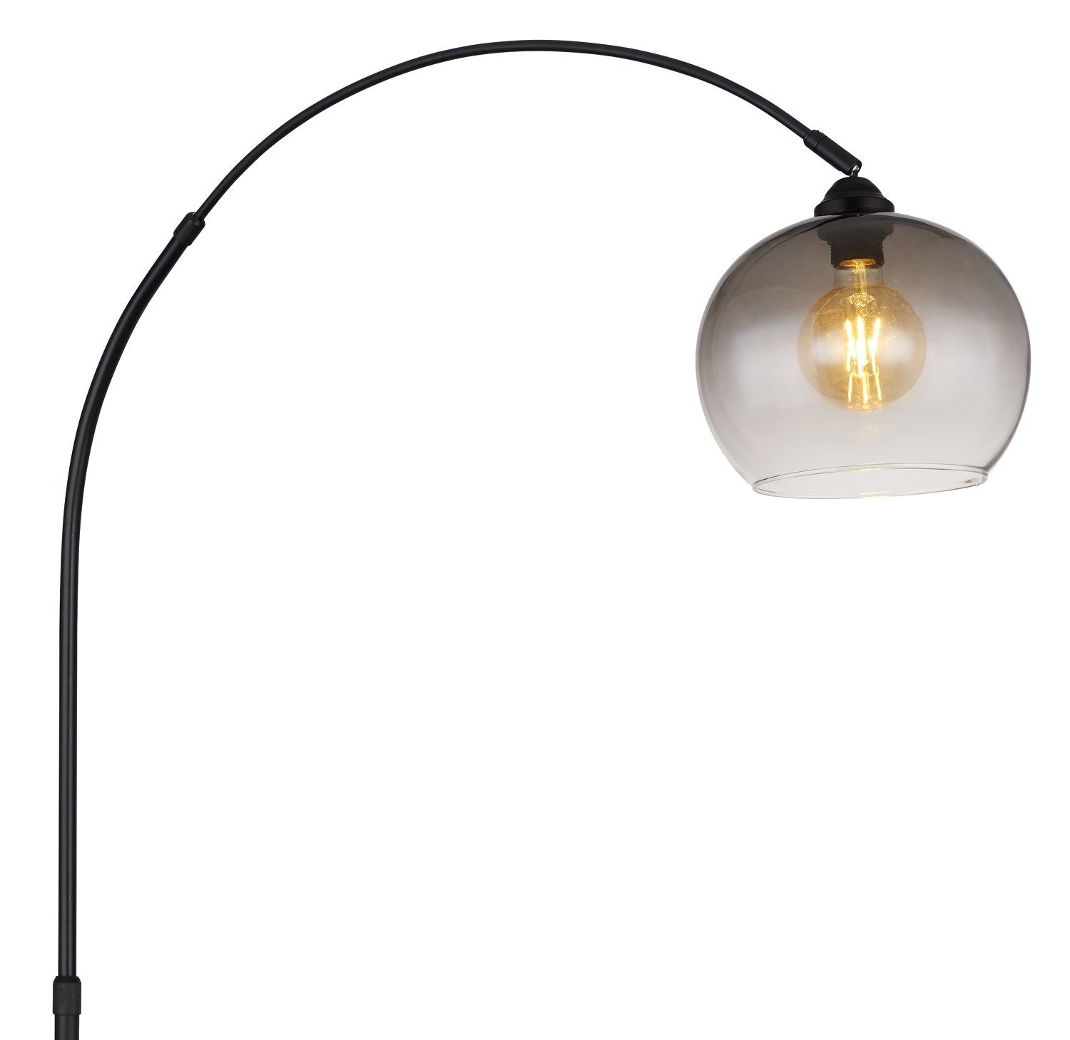 GLOBO LIGHTING Bogenlampe NEWCASTLE, 1-flammig, Schwarz, Metall, H 196 cm, ohne Leuchtmittel, Marmor Standfuß, Glasschirm in rauchfarben