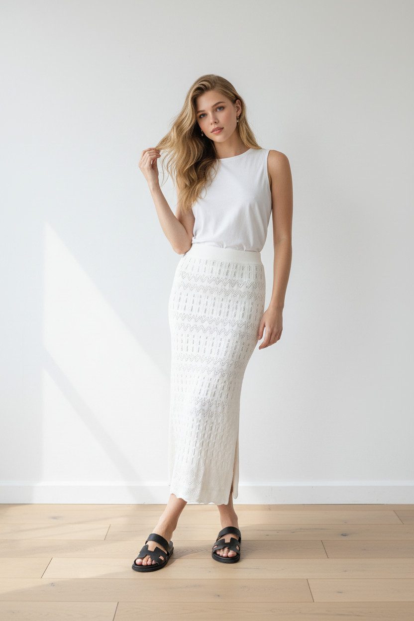 Zuckerwatte Strickrock Midirock in modischem Ajourstrick aus weicher Viskose Stretch Mischung